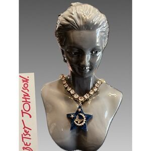 Betsey Johnson Blue Enamel Star Butterfly Moon Celestial Crystal Tennis Necklace